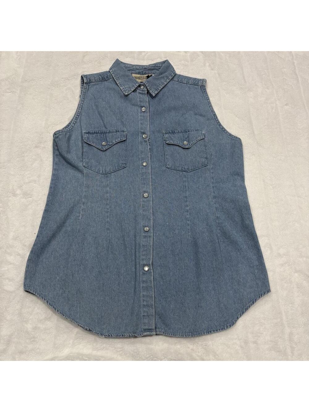 Denim Republic Buttermom 90s Sleeveless Denim Shirt Women M Cotton Snap Front
